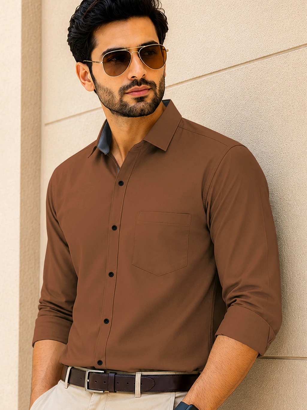 Men Regular Fit Solid Spread Collar Casual Shirt